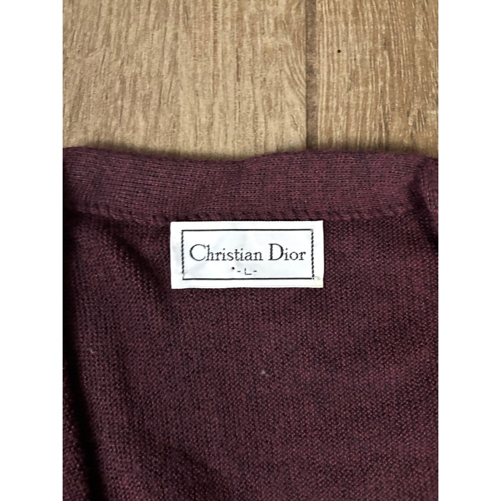 Vintage Christian Dior Cardigan Burgundy Wool Blend Size L Mens - Picture 3 of 10